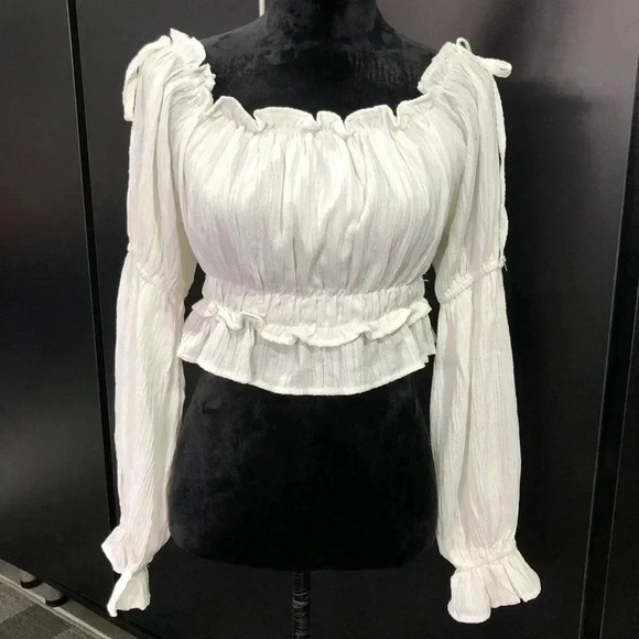 Altar’d State Crop Peplum top, long bell sleeve, ruffle cuffs & elastic waist - Picture 1 of 9